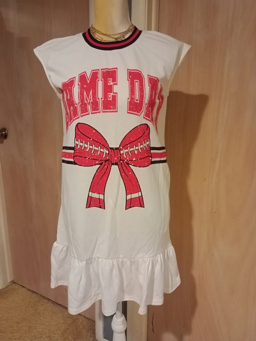 White and Red Bow Game Day Dress